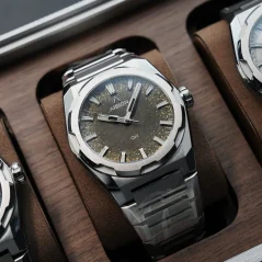 Stříbrné pánské hodinky Aisiondesign Watches s ocelovým páskem HANG Crafts - GOLD LEAF - HANMON KUROSOME 40MM Automatic