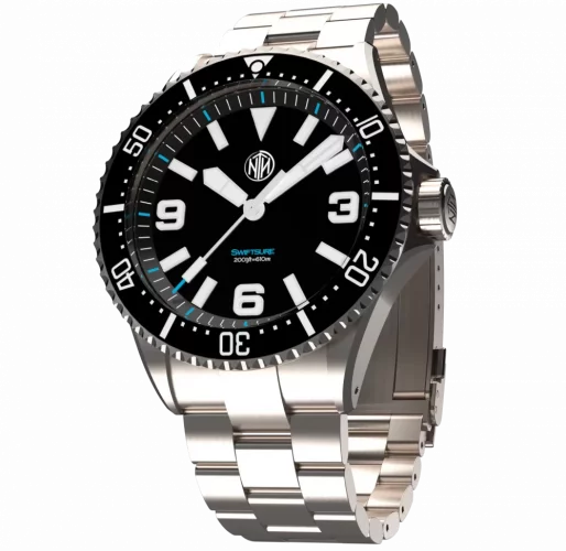 Muški srebrni sat NTH Watches s čeličnim remenom 2K1 Subs Swiftsure No Date - Black Automatic 43,7MM
