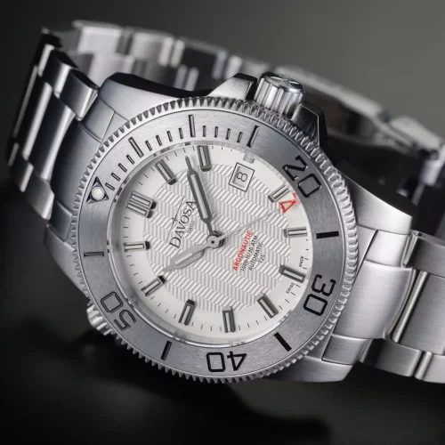 Reloj Davosa plateado para hombre con correa de acero Argonautic Lumis BS - Silver/Black 43MM Automatic