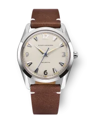 Relógio Nivada Grenchen prata para homens com pulseira de couro Antarctic 35001M14 35MM