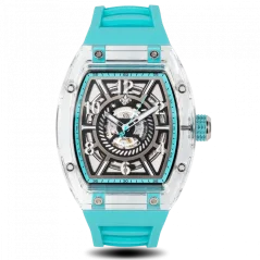 Relógio de homem Ralph Christian prata com pulseira de borracha The Ghost - Aqua Blue Automatic 43MM