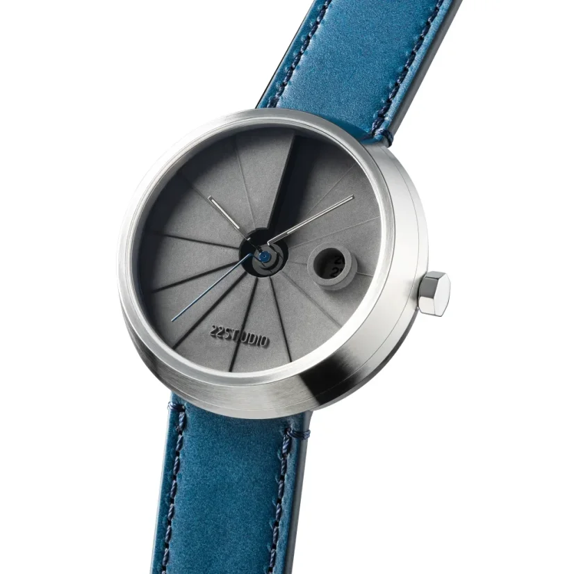 Men's silver 22Designstudio Watches watch with leather strap 4D Concrete Harbour Edition 44MM