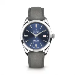 Relógio Milus Watches prata para homens com pulseira de couro Snow Star Ice Blue 39MM Automatic