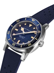 Montre Nivada Grenchen pour hommes en argent avec bracelet en caoutchouc Depthmaster Blue 14129A24 39MM Automatic