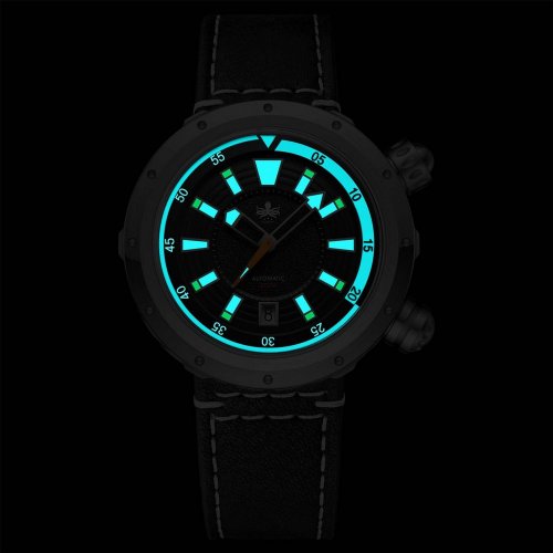 Relógio Phoibos Watches prata para homens com pulseira de couro Vortex Anti-Magnetic PY042C - Black Automatic 43.5MM