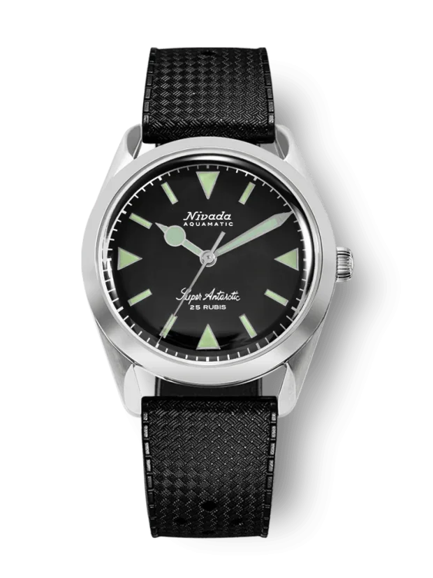 Herrenuhr aus Silber Nivada Grenchen mit Gummiband Super Antarctic 32026A01 38MM Automatic