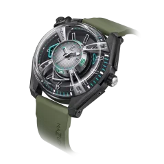 Zwart herenhorloge van Mazzucato met een rubberen band LAX Dual Time Black / Green - 48MM Automatic