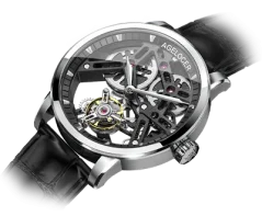 Stříbrné pánské hodinky Agelocer s koženým páskem Tourbillon Series Silver 40MM