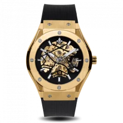 Men's gold Ralph Christian watch with a rubber band Prague Skeleton Deluxe - Gold Automatic 44MM