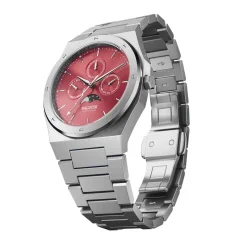 Herrenuhr aus Silber Valuchi Watches mit Stahlband Lunar Calendar - Silver Red 40MM