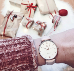 Ladies gold Paul Rich watch with genuine leather strap - Pink Leather