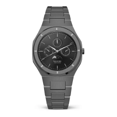 Schwarze Herrenuhr Valuchi Watches mit Stahlband Lunar Calendar - Gunmetal Black Automatic 40MM