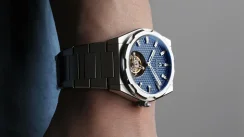 Srebrni muški sat Aisiondesign Watches s čeličnom trakom Tourbillon Hexagonal Pyramid Seamless Dial - Blue 41MM