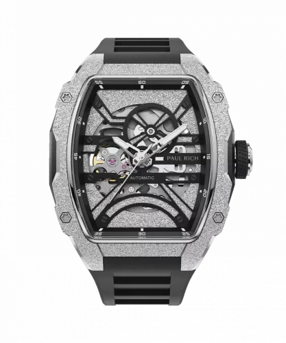 Herrenuhr in Silber Paul Rich Watch mit Gummiband Frosted Astro Skeleton Abyss - Silver 42,5MM