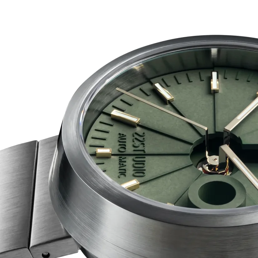 Men's silver 22Designstudio Watches with steel strap Concrete Sport Olive Green 45MM Automati