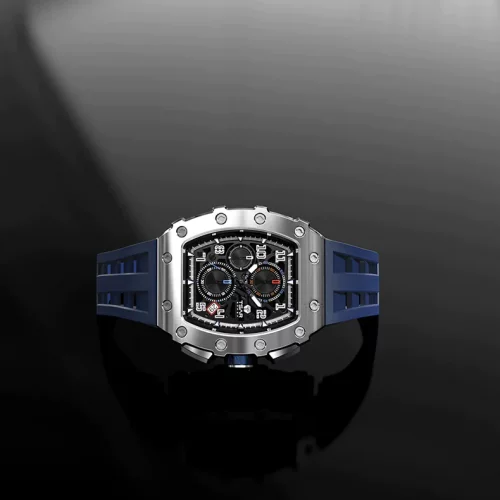 Srebrny zegarek męski Tsar Bomba Watch z gumką TB8204Q - Silver / Blue 43,5MM