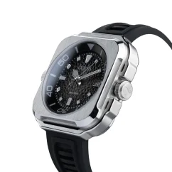 Zilveren herenhorloge van OLTO-8 met rubberen band Coral Steward Diving Silver / Black 45MM