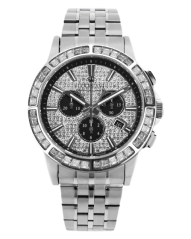 Men's silver Louis XVI watch with steel strap Majesté Iced Out Baguette 1131 - Silver 43MM