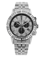 Stříbrné pánské hodinky Louis XVI s ocelovým páskem Majesté Iced Out Baguette 1131 - Silver 43MM