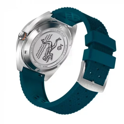 Męski srebrny zegarek Circula Watches z gumowym paskiem AquaSport II - Blue 40MM Automatic