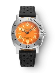 Men's silver Nivada Grenchen watch with leather strap Orange Depthmaster 14127A10 39MM Automatic