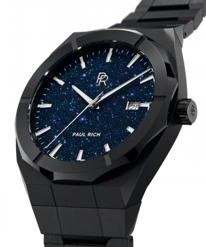 Men's black Paul Rich watch with steel strap Cosmic - Black 45MM