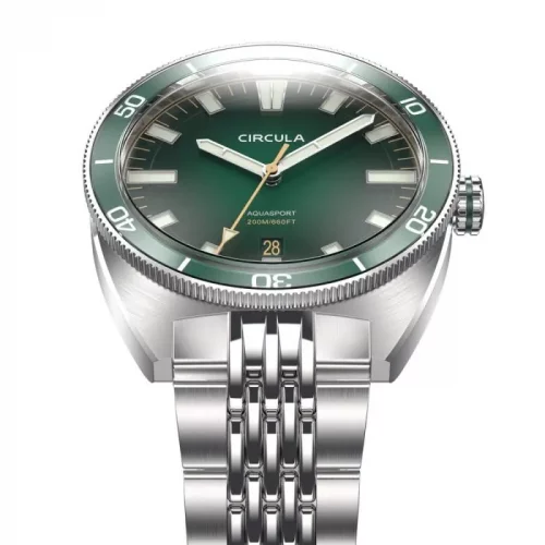 Zilverkleurig herenhorloge van Circula Watches met stalen band AquaSport II - Green 40MM Automatic