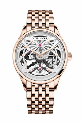 Montre Agelocer Watches pour homme de couleur or avec bracelet en acier Schwarzwald II Series Gold / White 41MM Automatic