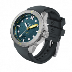 Stříbrné pánské hodinky Circula s gumovým páskem DiveSport Titan - Petrol / Hardened Titanium 42MM Automatic
