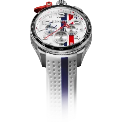 Reloj Bomberg Watches plata con banda de goma Racing 3.8 White / Blue 45MM