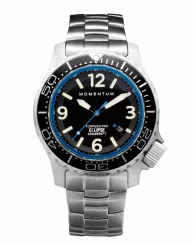 Montre Momentum Watches pour homme de couleur argent avec bracelet en acier Torpedo Blast Eclipse Solar Blue 44MM