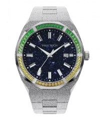 Męski srebrny zegarek Paul Rich ze stalowym paskiem Exotic Fusion Frosted Star Dust - Silver 45MM Limited edition