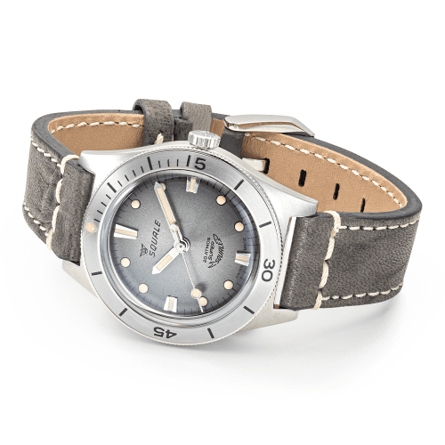 Men's silver Super-Squale Sunray Grey Leather - Silver 38MM Automatic
