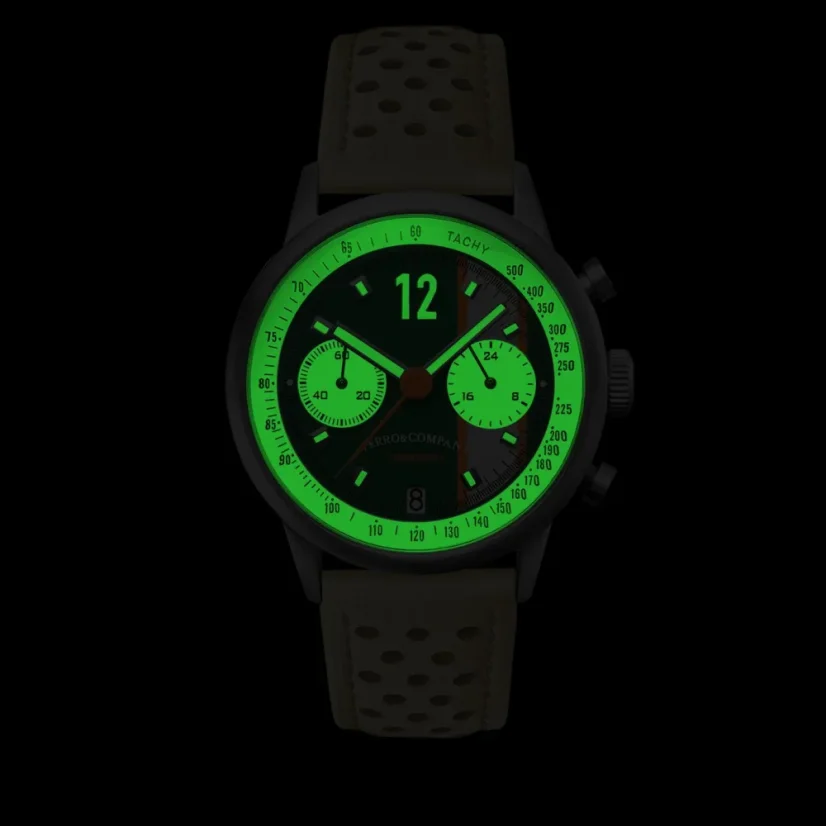 Men's silver Ferro & Company with leather strap Race Master Chronograph GREEN GLF 39MM