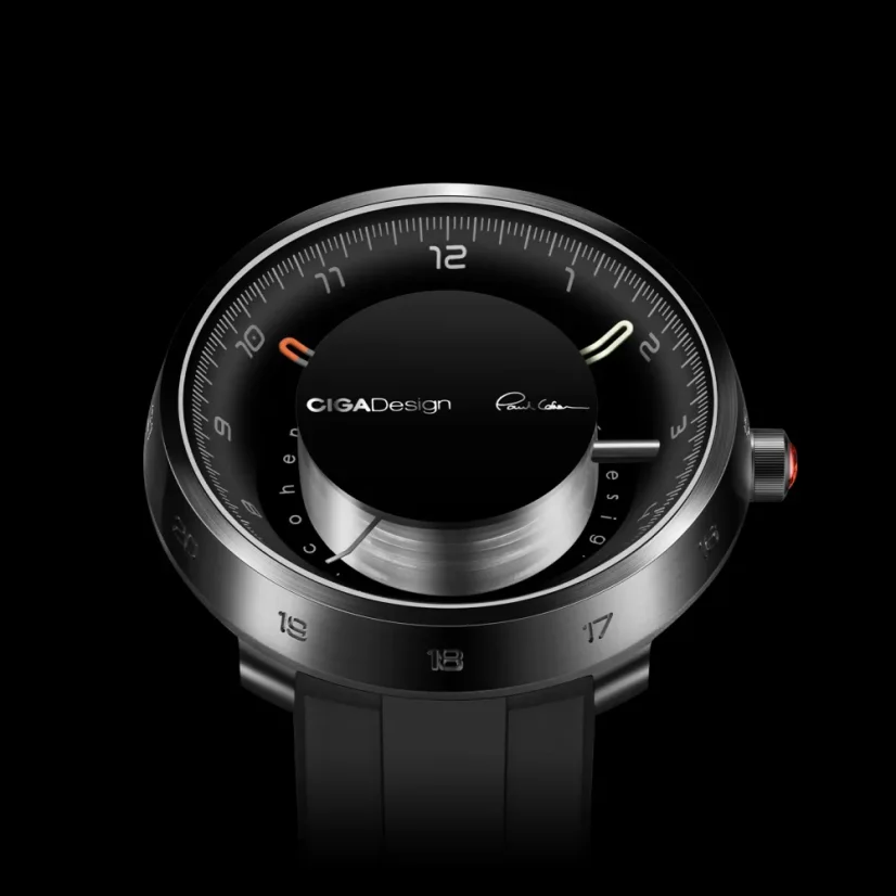 Zilveren herenhorloge van CIGA Design met rubberen riem Series U Black Hole Steel / Black 46MM Automatic