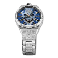 Srebrny męski zegarek Bomberg Watches z pasem stalowym ICONIC BLUE 43MM Automatic