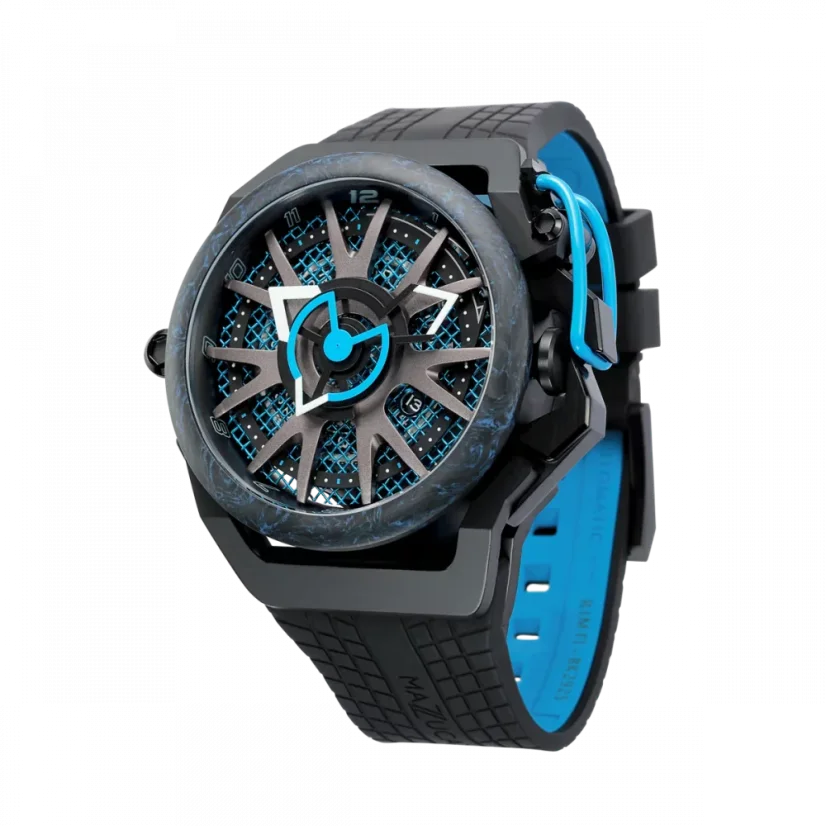 Men's Mazzucato black watch with rubber strap RIM Monza Black / Blue - 48MM Automatic