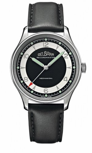 Orologio da uomo Delbana Watches in colore argento con cinturino in pelle Recordmaster Mechanical White / Black 40MM