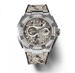 Strieborné pánske hodinky Nsquare s koženým opaskom SnakeQueen White 46MM Automatic