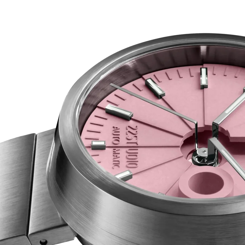 Stříbrné pánské hodinky 22Designstudio Watches s ocelovým páskem Concrete Sport Pink 45MM Automati