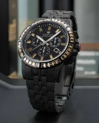 Men's black Louis XVI watch with steel strap Majesté Iced Out Rainbow 1183 - Black 43MM