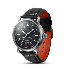 Silberne Herrenuhr Ferro & Company mit Ledergürtel AGL 2 Automatic Black 42MM Automatic