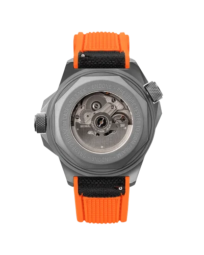 Muški srebrni sat Undone Watches s gumicom AquaLume Black / Orange 43MM Automatic