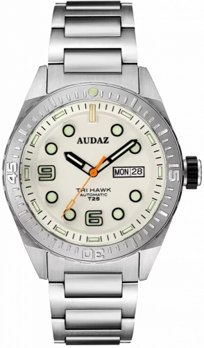 Ασημένιο ρολόι Audaz Watches για άντρες με ιμάντα από χάλυβα Tri Hawk ADZ-4010-04 - Automatic 43MM