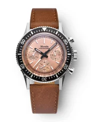 Zilveren herenhorloge van Nivada Grenchen met leren riem Chronoking Mecaquartz Salamon Brown Leather 87043Q16 38MM