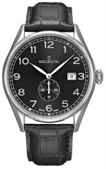 Męski srebrny zegarek Delbana Watches ze skórzanym paskiem Fiorentino Silver / Black 42MM
