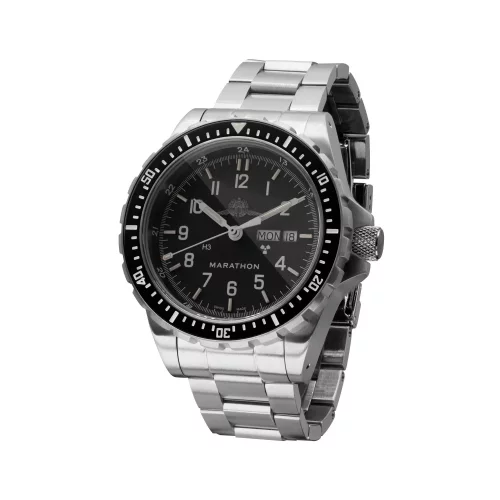 Męski srebrny zegarek Marathon Watches ze stalowym paskiem Official IDF Yamam Jumbo Day/Date Automatic 46MM