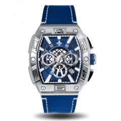 Montre homme Ralph Christian couleur argent avec bracelet en cuir The Intrepid Chrono - Silver 42,5MM