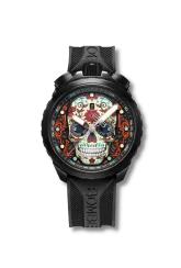 Czarny męski zegarek Bomberg Watches z gumowym paskiem SUGAR SKULL RED 45MM