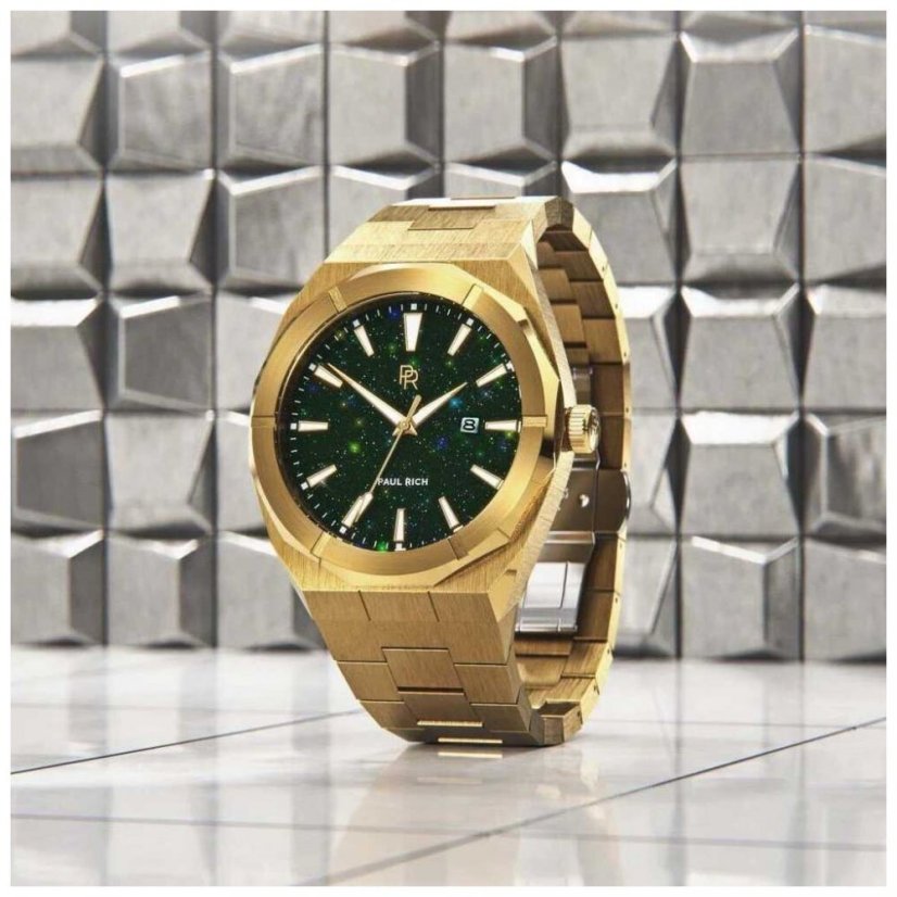 Men's Paul Rich gold watch with steel strap Star Dust - Green Gold Automatic 45MM